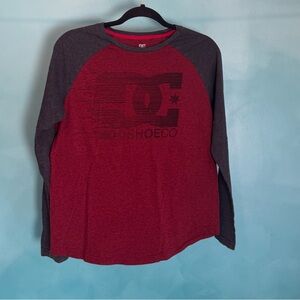 DC Burgundy Raglan Pullover with Charcoal Sleeves